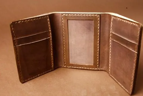 Handmade Coffee Leather Mens Small Trifold Wallet Cool billfold Wallet for Men