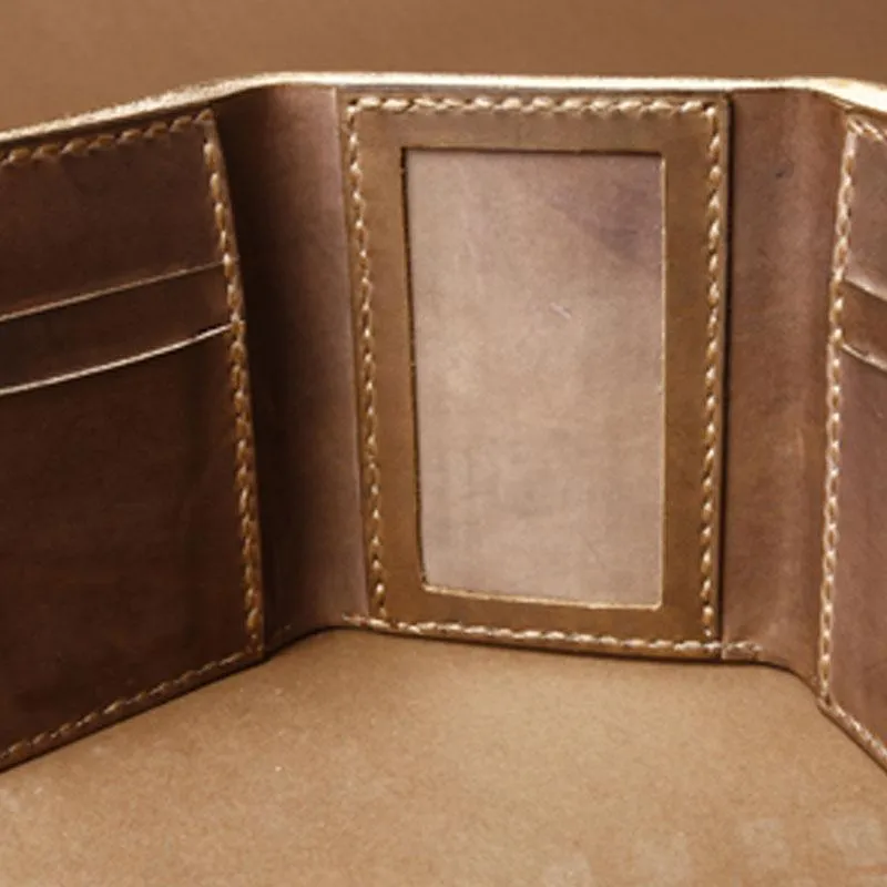 Handmade Coffee Leather Mens Small Trifold Wallet Cool billfold Wallet for Men