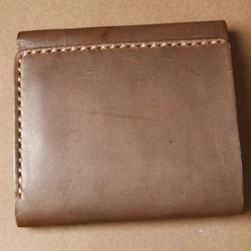 Handmade Coffee Leather Mens Small Trifold Wallet Cool billfold Wallet for Men