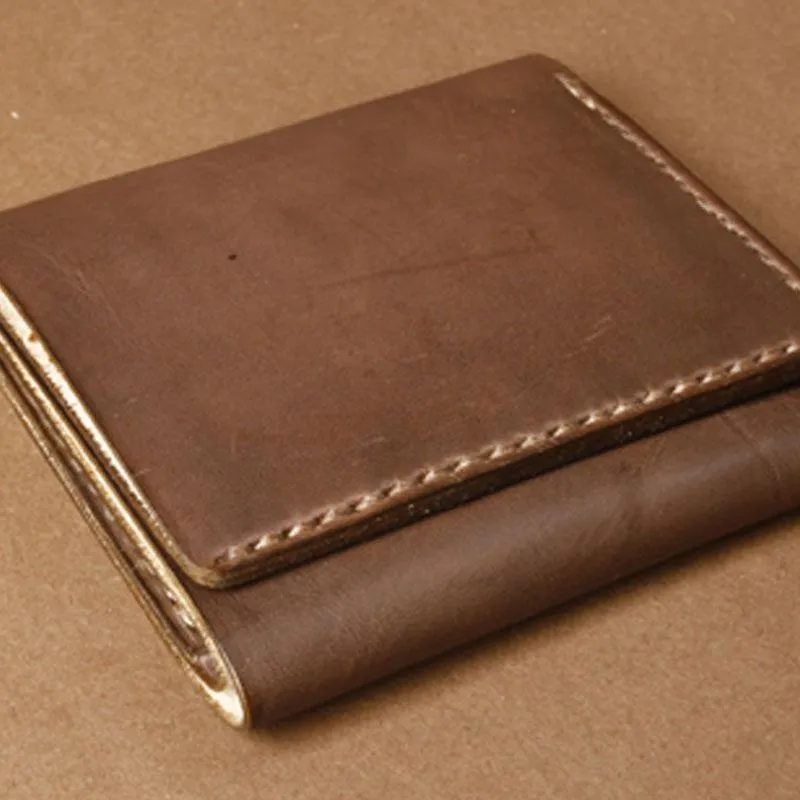 Handmade Coffee Leather Mens Small Trifold Wallet Cool billfold Wallet for Men