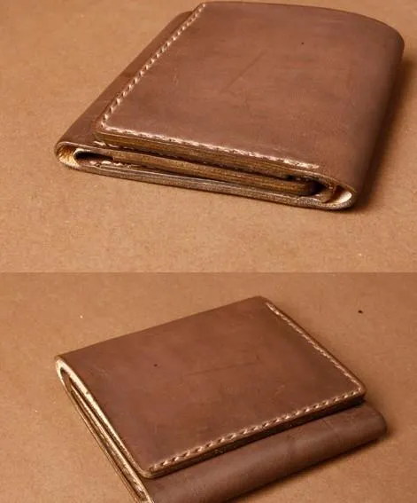 Handmade Coffee Leather Mens Small Trifold Wallet Cool billfold Wallet for Men