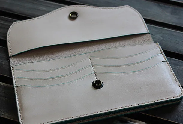 Handmade custom vintage purses leather wallets long phones wallets blue women