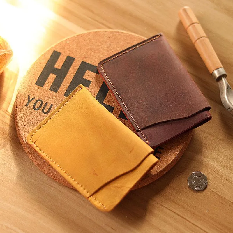 Handmade Dark Brown Leather Mens Card Holder Tan Card Holder Small Card Case For Men