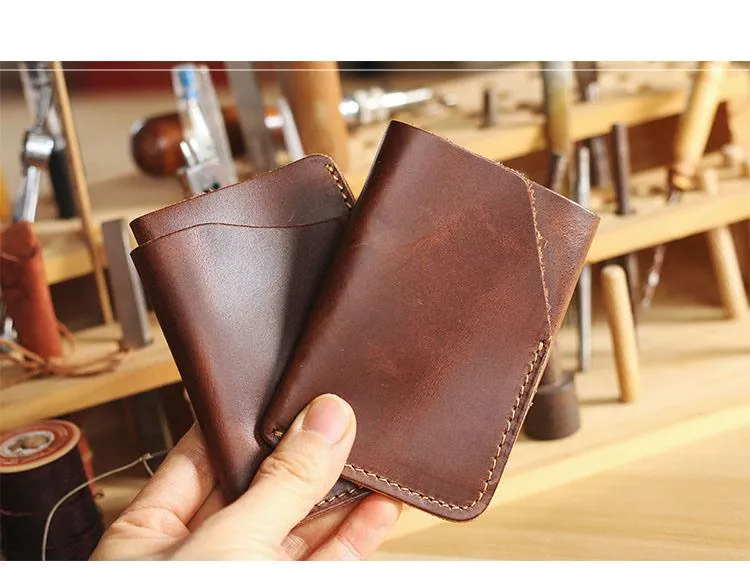 Handmade Dark Brown Leather Mens Card Holder Tan Card Holder Small Card Case For Men