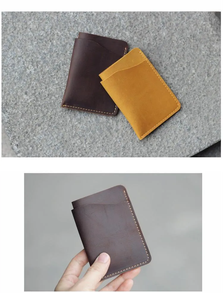 Handmade Dark Brown Leather Mens Card Holder Tan Card Holder Small Card Case For Men