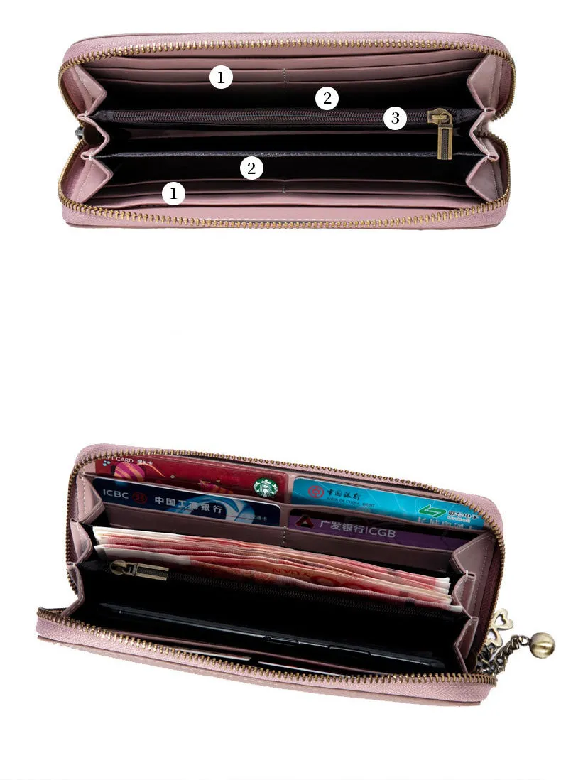 Handmade Embroidery Pink Leather Peony Wristlet Wallet Womens Zip Around Wallets Flowers Peony Ladies Zipper Clutch Wallet for Women