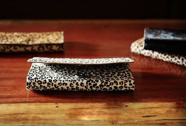 Handmade fashion modern leopard cilice leather long wallet clutch for women/lady girl