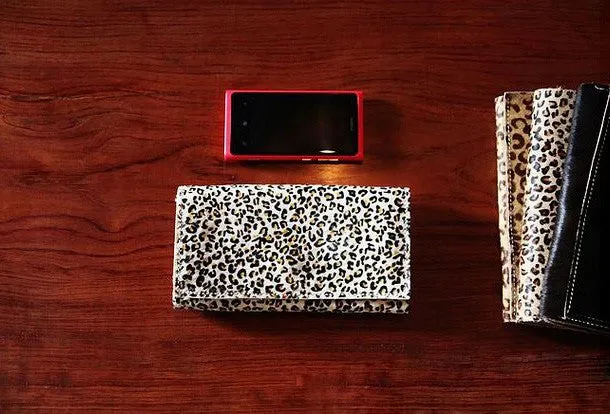 Handmade fashion modern leopard cilice leather long wallet clutch for women/lady girl