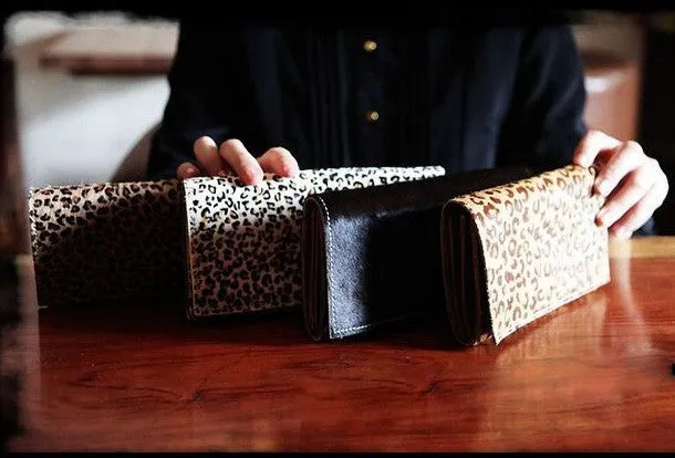 Handmade fashion modern leopard cilice leather long wallet clutch for women/lady girl