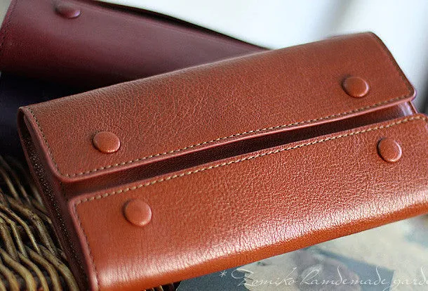 Handmade fashion red purple orange leather long iphone bifold wallet for women/lady girl