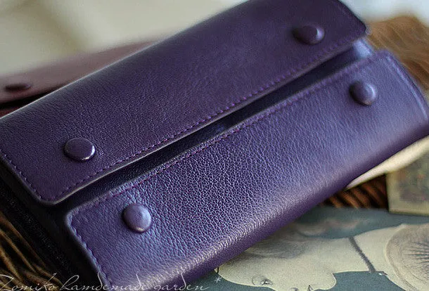 Handmade fashion red purple orange leather long iphone bifold wallet for women/lady girl