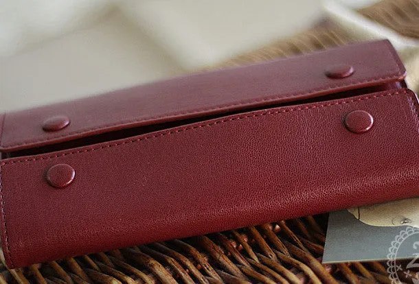 Handmade fashion red purple orange leather long iphone bifold wallet for women/lady girl