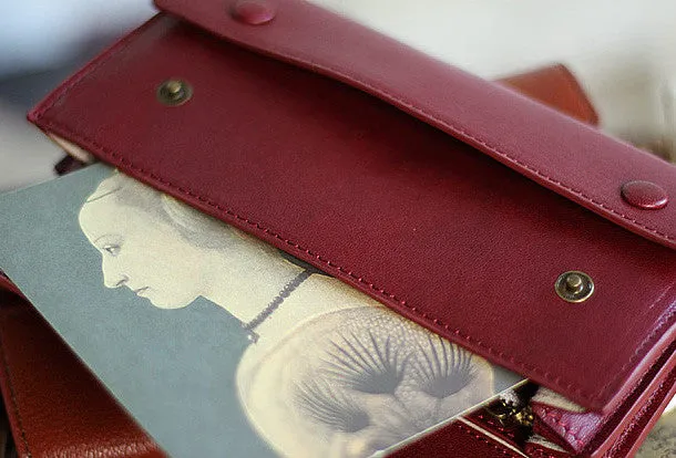 Handmade fashion red purple orange leather long iphone bifold wallet for women/lady girl