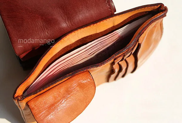 Handmade Genuine leather bifold billfold  purse wallet purse coin women
