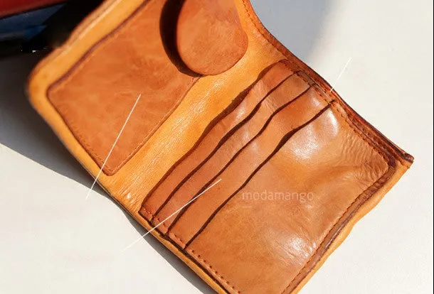 Handmade Genuine leather bifold billfold  purse wallet purse coin women