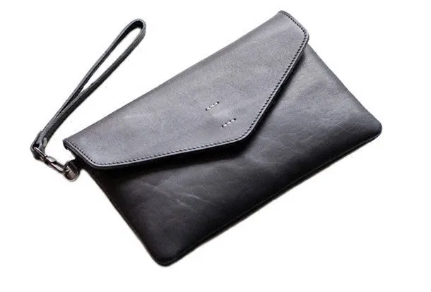Handmade Genuine leather bifold envelope clutch purse Wristlet wallet purse clutch women