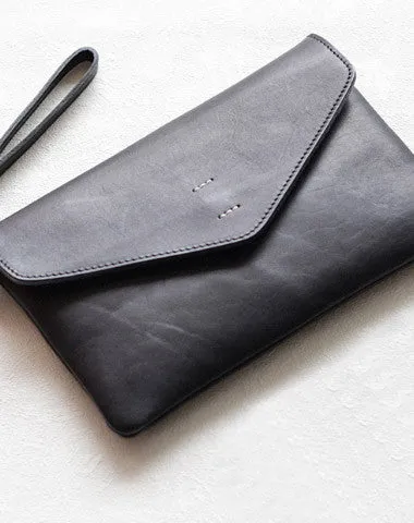 Handmade Genuine leather bifold envelope clutch purse Wristlet wallet purse clutch women