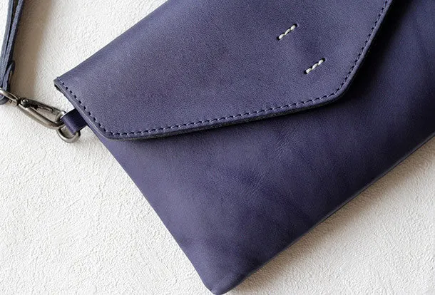 Handmade Genuine leather bifold envelope clutch purse Wristlet wallet purse clutch women