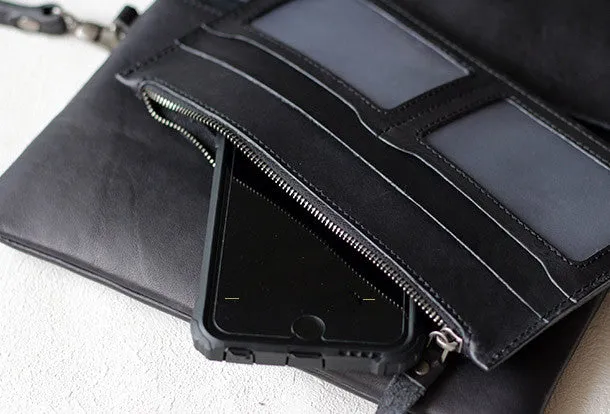 Handmade Genuine leather bifold envelope clutch purse Wristlet wallet purse clutch women