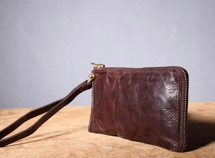 Handmade Genuine Leather Mens Cool Biker Chain Wallet Long Leather Wallet Slim Clutch Wristlet Wallet for Men