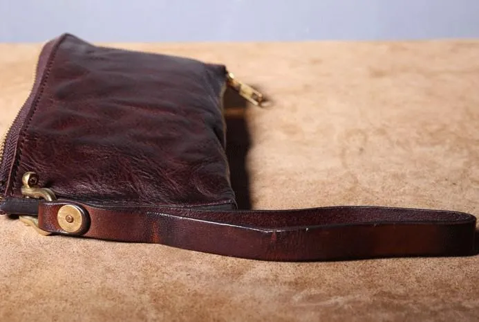 Handmade Genuine Leather Mens Cool Biker Chain Wallet Long Leather Wallet Slim Clutch Wristlet Wallet for Men