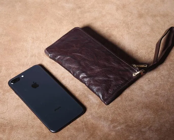 Handmade Genuine Leather Mens Cool Biker Chain Wallet Long Leather Wallet Slim Clutch Wristlet Wallet for Men