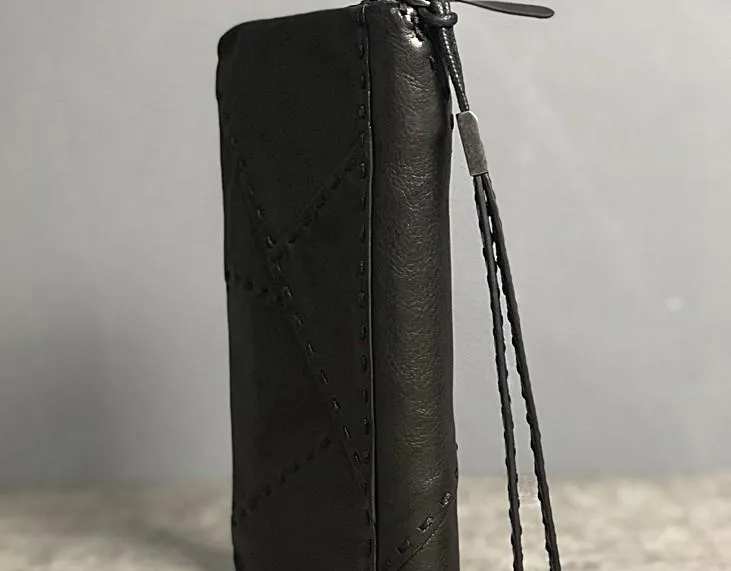 Handmade Genuine Leather Mens Cool Long Leather Wallet Biker Wallet Zipper Clutch Wristlet Wallet for Men