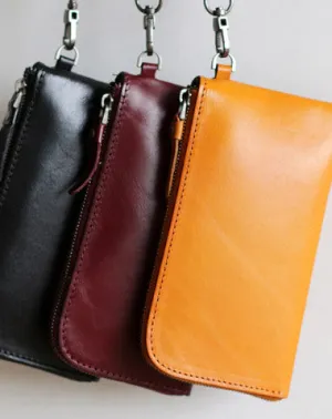 Handmade Genuine leather phone clutch purse Wristlet wallet purse clutch women