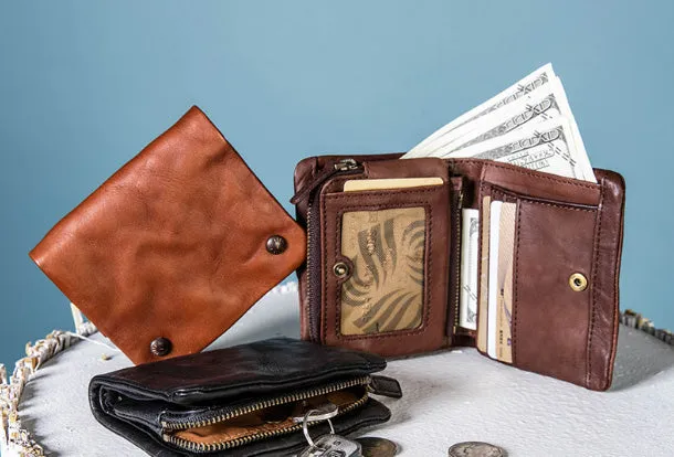 Handmade Genuine Leather Wallet billfold Leather Wallet Slim Bifold Wallet Bag For Women
