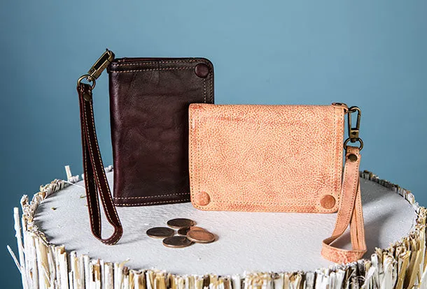 Handmade Genuine Leather Wallet billfold Leather Wallet Slim Bifold Wallet Wristlet Bag For Women