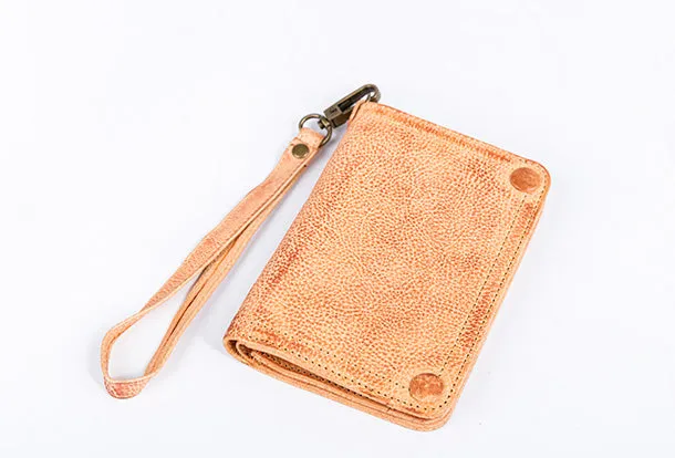 Handmade Genuine Leather Wallet billfold Leather Wallet Slim Bifold Wallet Wristlet Bag For Women