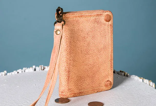 Handmade Genuine Leather Wallet billfold Leather Wallet Slim Bifold Wallet Wristlet Bag For Women
