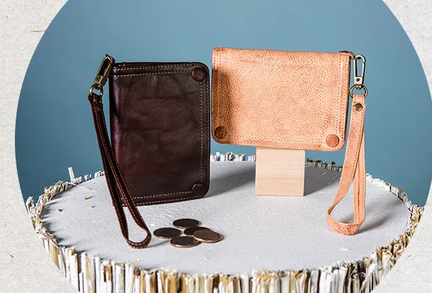 Handmade Genuine Leather Wallet billfold Leather Wallet Slim Bifold Wallet Wristlet Bag For Women
