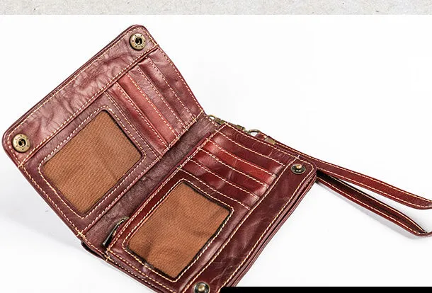 Handmade Genuine Leather Wallet billfold Leather Wallet Slim Bifold Wallet Wristlet Bag For Women