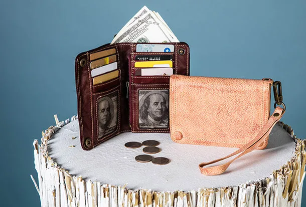 Handmade Genuine Leather Wallet billfold Leather Wallet Slim Bifold Wallet Wristlet Bag For Women