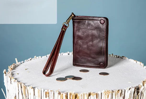 Handmade Genuine Leather Wallet billfold Leather Wallet Slim Bifold Wallet Wristlet Bag For Women