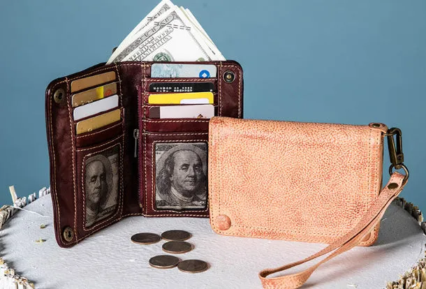 Handmade Genuine Leather Wallet billfold Leather Wallet Slim Bifold Wallet Wristlet Bag For Women