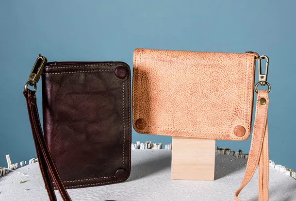 Handmade Genuine Leather Wallet billfold Leather Wallet Slim Bifold Wallet Wristlet Bag For Women
