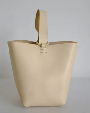 Handmade Leather Beige Womens Wristlet Purse Bucket Purse Barrel Shoulder Bags for Women