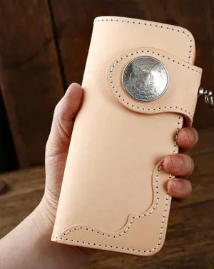 Handmade Leather Biker Chain Wallet Mens Cool Chain Long Wallet with Chain