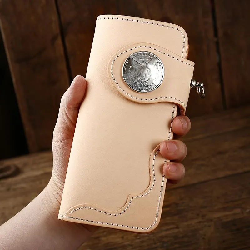 Handmade Leather Biker Chain Wallets Mens Cool Chain Long Wallet with Chain