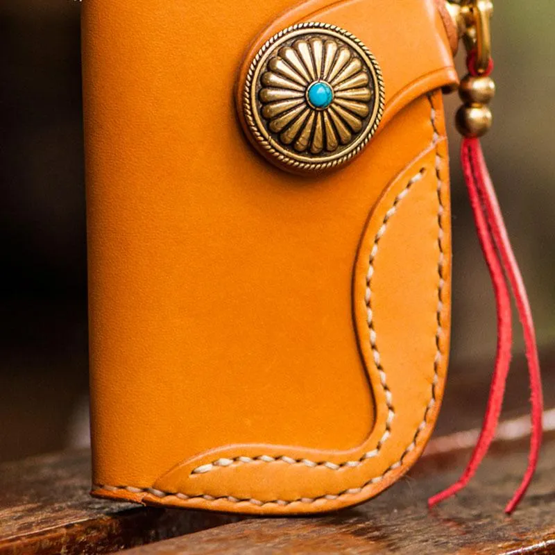 Handmade Leather Biker Mens Cool Car Key Wallets Coin Wallet Pouch Car KeyChain for Men
