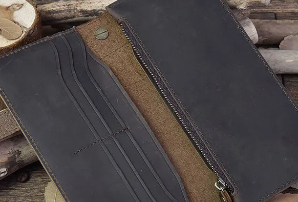 Handmade leather biker trucker wallet leather chain men Vintage Brown long wallet