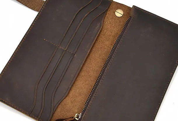 Handmade leather biker trucker wallet leather chain men Vintage Brown long wallet