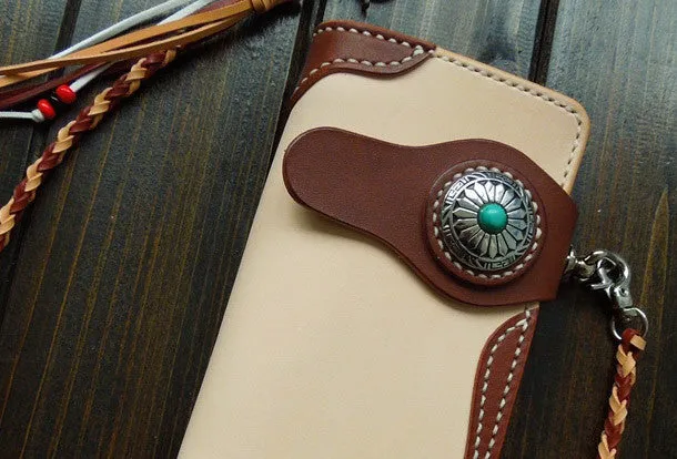 Handmade leather biker wallet chain bifold brown billfold wallet purse trucker wallet for men