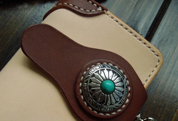 Handmade leather biker wallet chain bifold brown billfold wallet purse trucker wallet for men