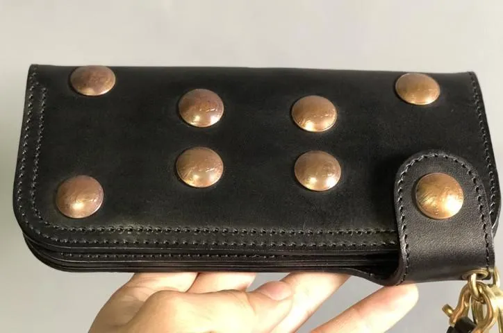 Handmade Leather Biker Wallet Long Mens Cool Chain Wallet Trucker Wallet with Chain