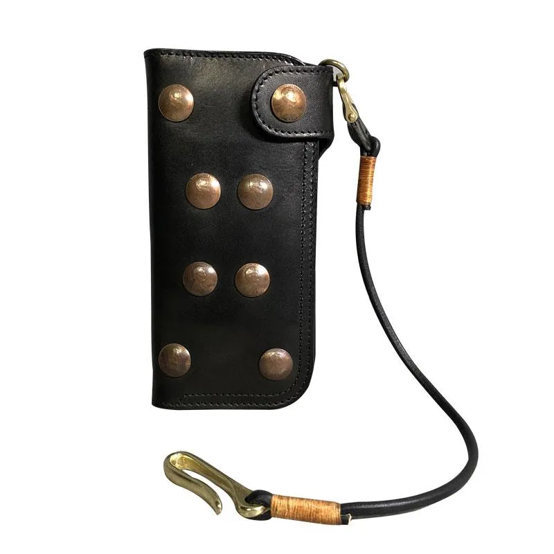 Handmade Leather Biker Wallet Long Mens Cool Chain Wallet Trucker Wallet with Chain