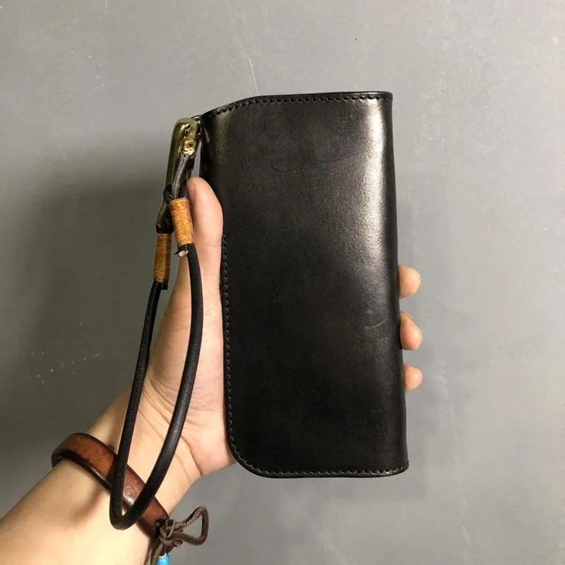 Handmade Leather Biker Wallet Long Mens Cool Chain Wallet Trucker Wallet with Chain