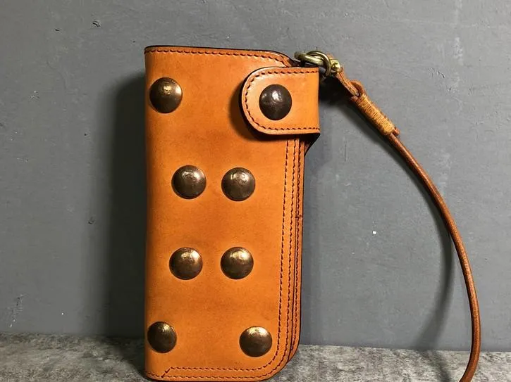 Handmade Leather Biker Wallet Long Mens Cool Chain Wallet Trucker Wallet with Chain